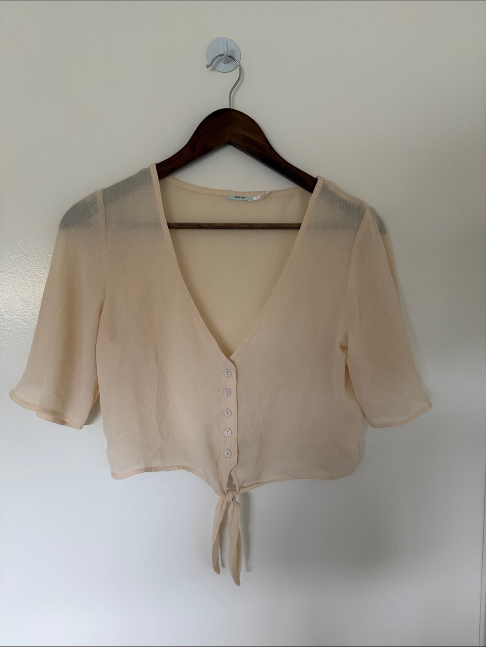 BDG Cream Tie-Front V-Neck Crop Blouse